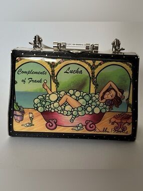 Debbie Brooks Top Handle Bag Art Graphic Crystal Accents Clasp Detachable Strap